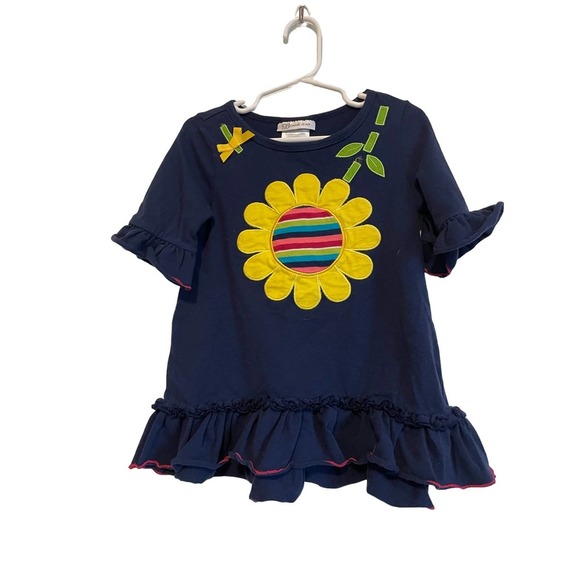Bonnie Jean blue knit, short sleeve flower top. Size 4T. - Picture 1 of 6